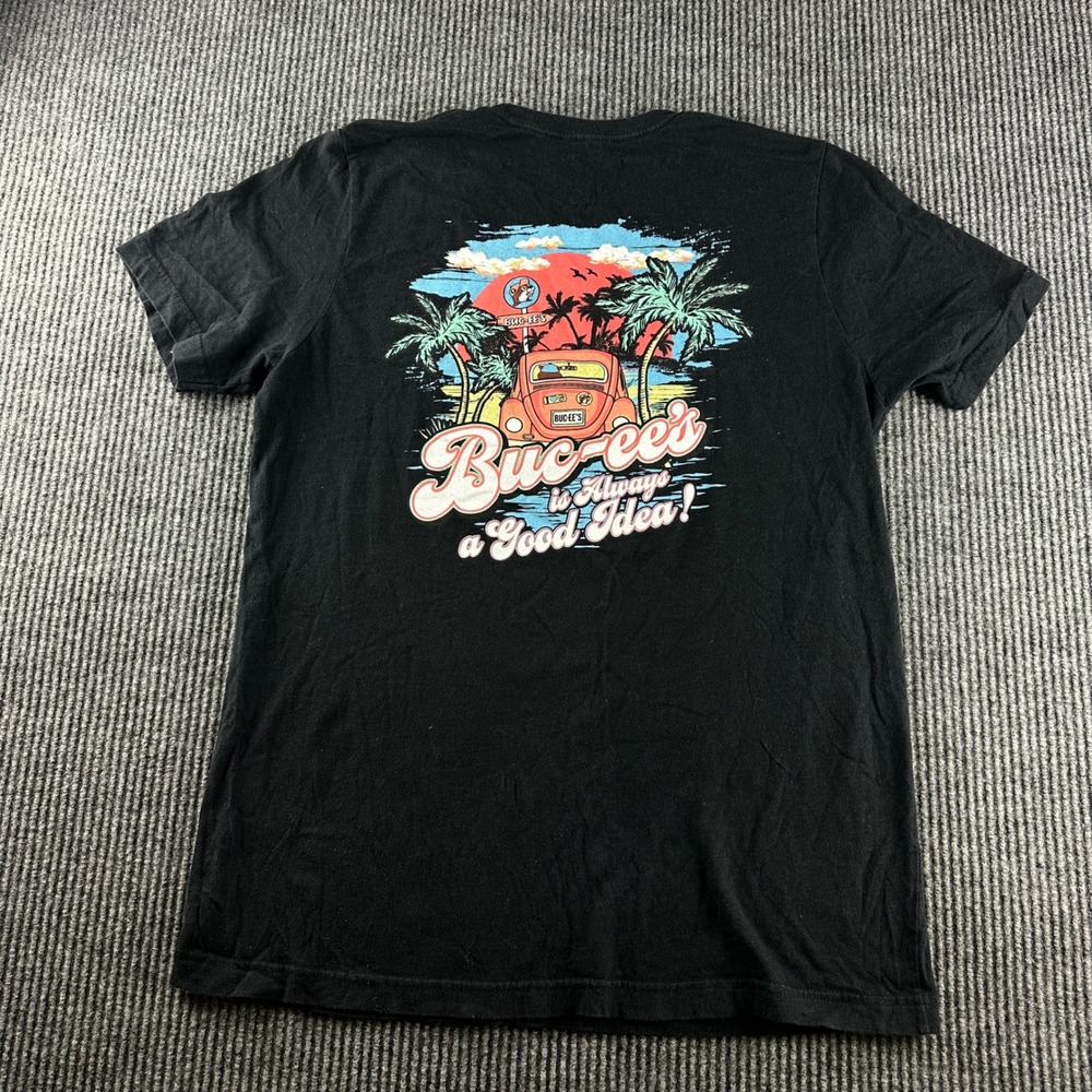 Buc-ees Mens Black Graphic T-Shirt Always a Good Idea Beach Beetle Car Large